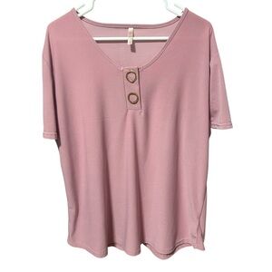 Liz & Lilli Pink V-Neck Gold Buttoned Detail Women's Top